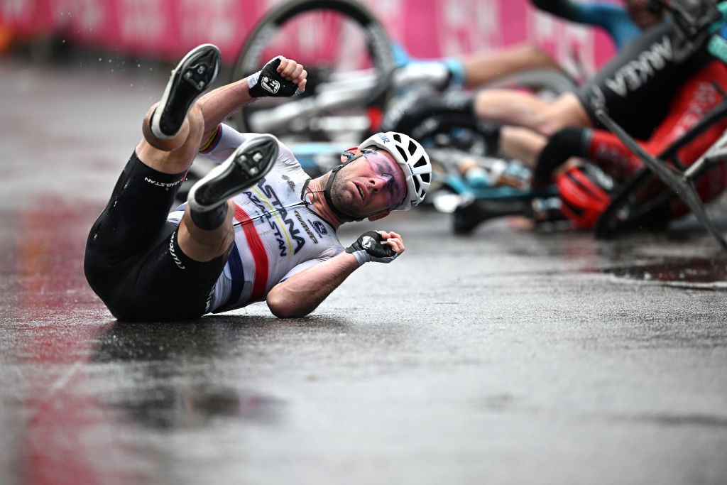 SALERNO ITALY MAY 10 Mark Cavendish of The United Kingdom and Astana Qazaqstan Team after being involved in a crash in the final sprint at finish line during the 106th Giro dItalia 2023 Stage 5 a 171km stage from Atripalda to Salerno UCIWT on May 10 2023 in Salerno Italy Photo by Stuart FranklinGetty Images