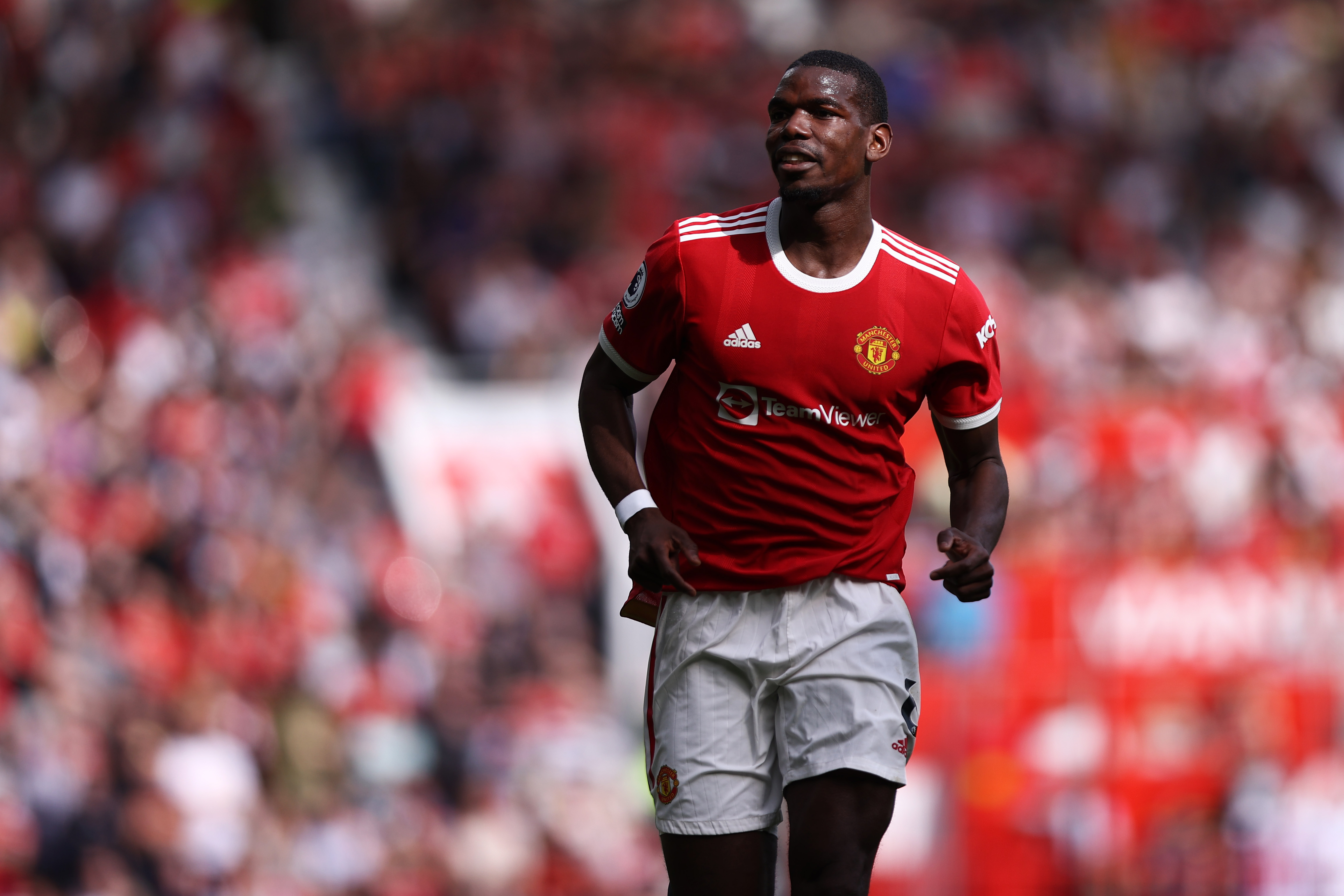 Paul Pogba in action for Manchester United against Norwich City in April 2022.