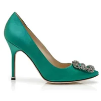 Hangisi Green Satin Jewel Buckle Pumps, $1195 (£945) | Manolo Blahnik