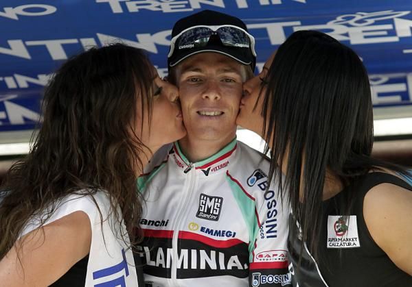 Riccardo Ricco' (Ceramica Flaminia) on the podium after winning the Giro del Trentino's second stage.