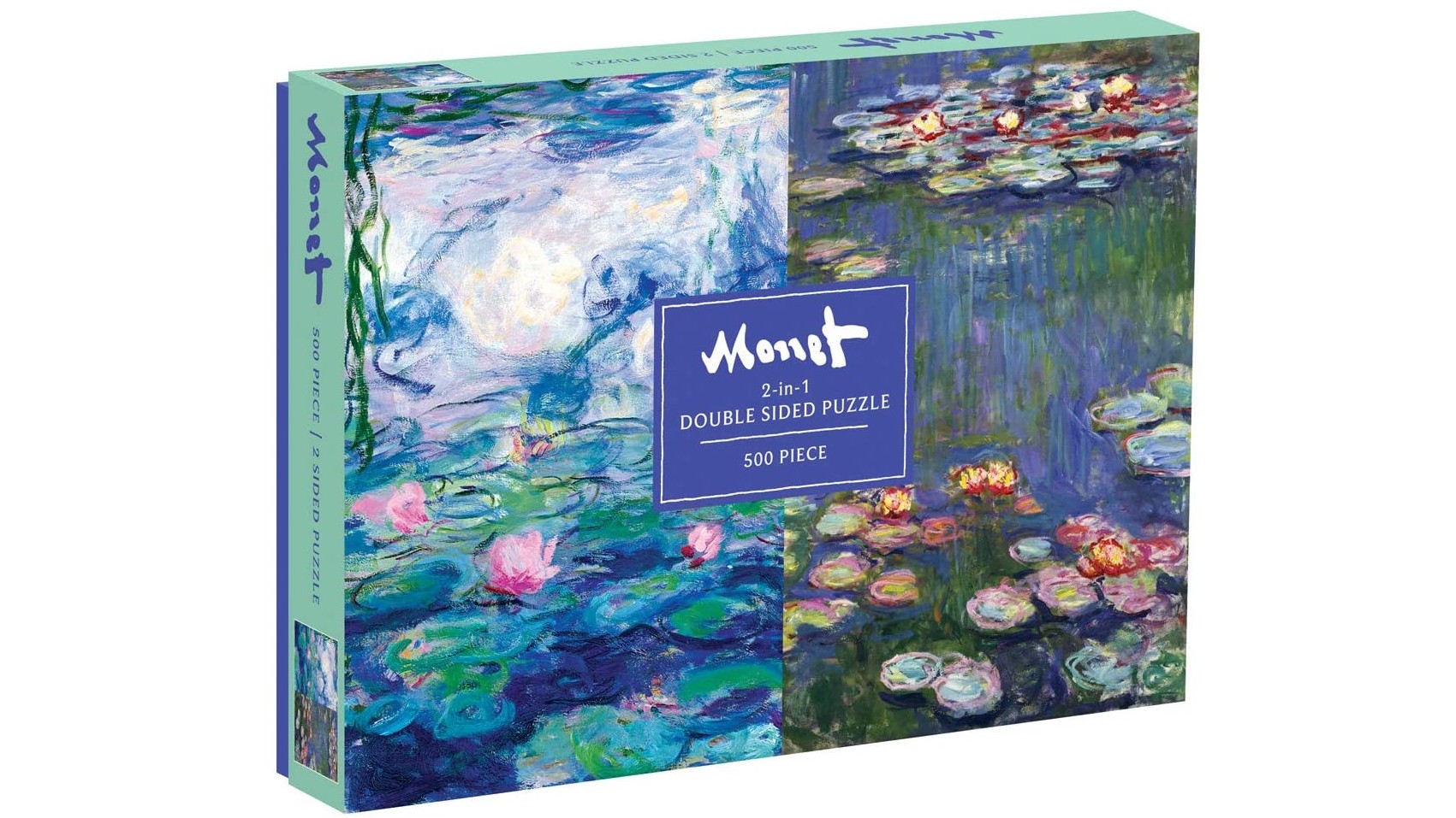 Jigsaw box cover featuring four impressionist paintings by Monet