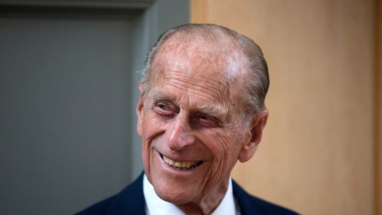 LONDON, ENGLAND - JUNE 8: Prince Philip, Duke of Edinburgh, smiles after unveiling a plaque at the end of his visit to Richmond Adult Community College in Richmond on June 8, 2015 in London, England. Prince Philip, officially opened and was shown round the new art, drama and dance facilities at the further education college which offers up to 2,000 courses. (Photo by Matt Dunham - WPA Pool / Getty Images)