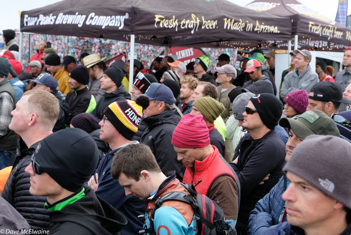Riders pack the venue to receive their pre-race instructions