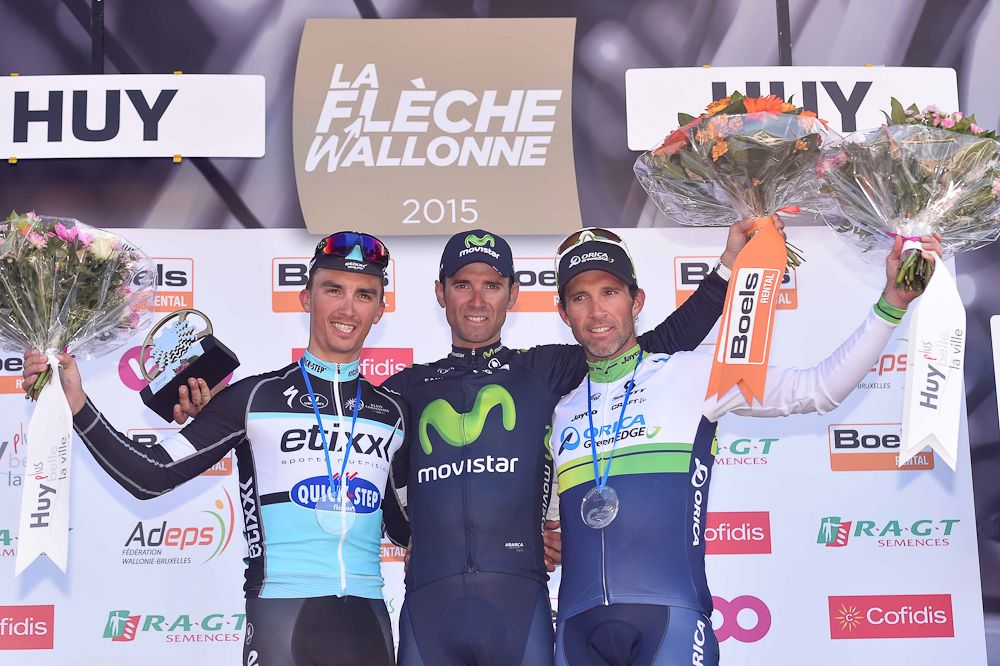Julian Alaphilippe (Etixx - Quick-Step), Alejandro Valverde (Movistar) and Michael Albasini (Orica-GreenEdge).