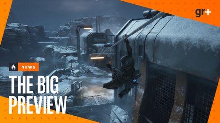 Exodus screenshot of zipline with Big Preview branding