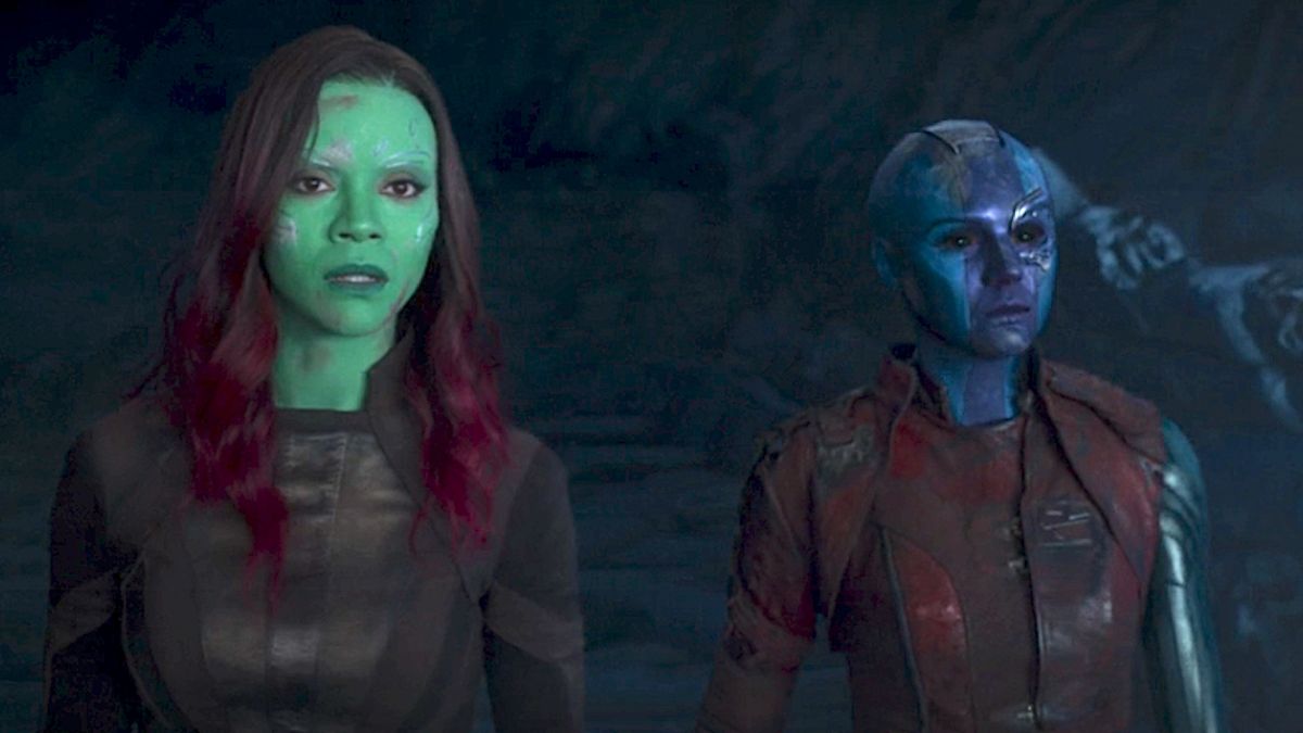 Zoe Saldana and Karen Gillan in Guardians of the Galaxy Vol 2