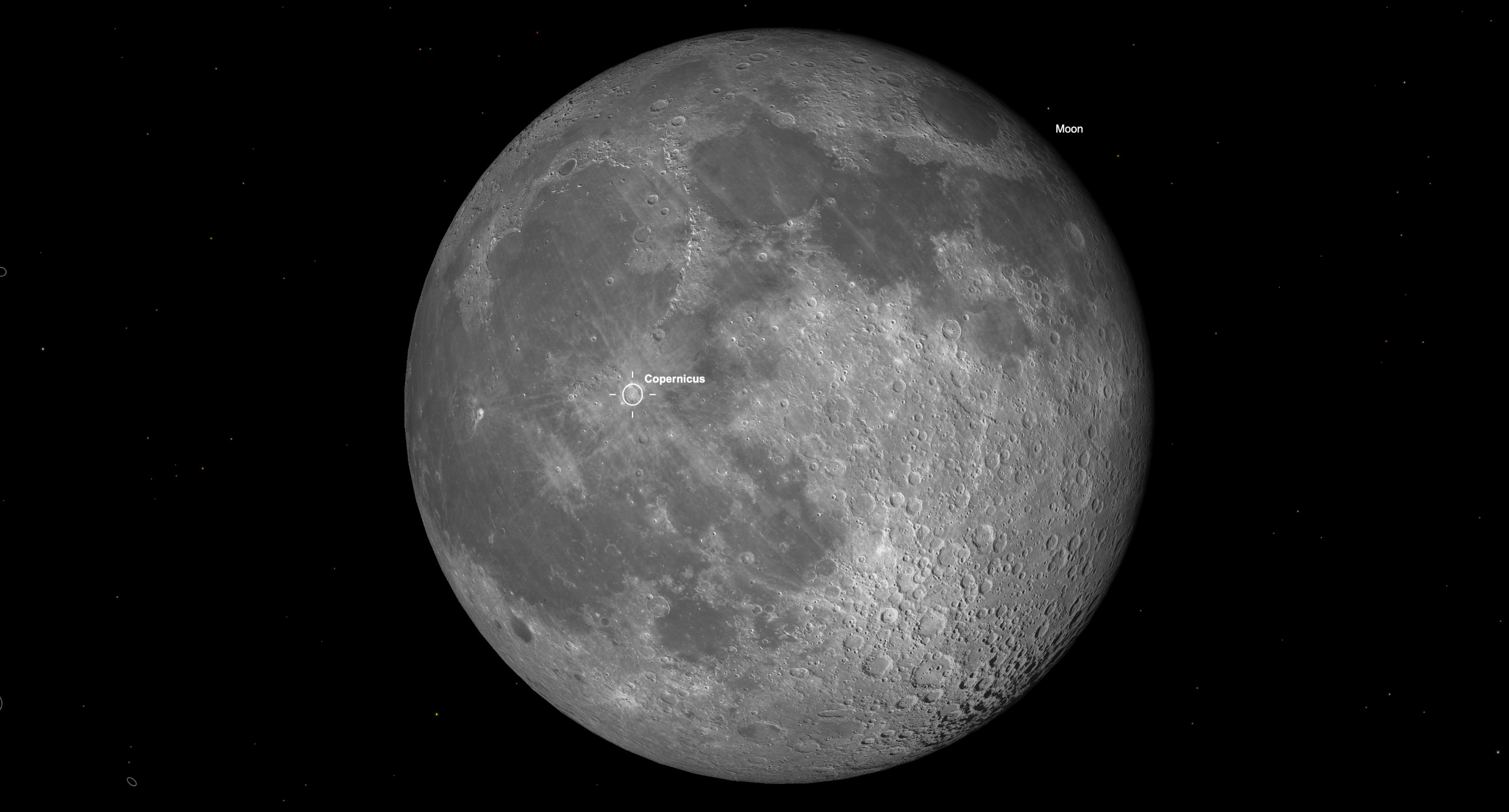 Close-up star chart of the full moon on Oct. 26, with the prominent crater Copernicus marked on the lunar surface.