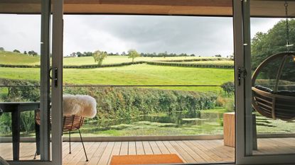 Most popular Airbnb’s in the UK, view from the Pond and Stars cabin in Wales