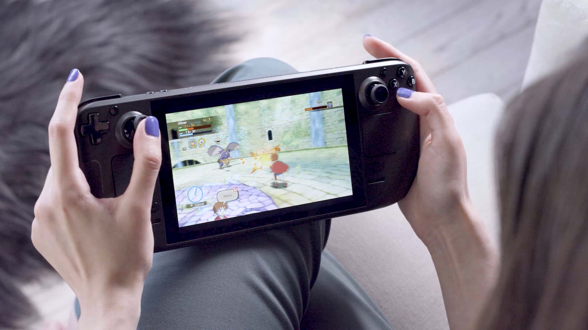 A Steam Deck running Ni No Kuni