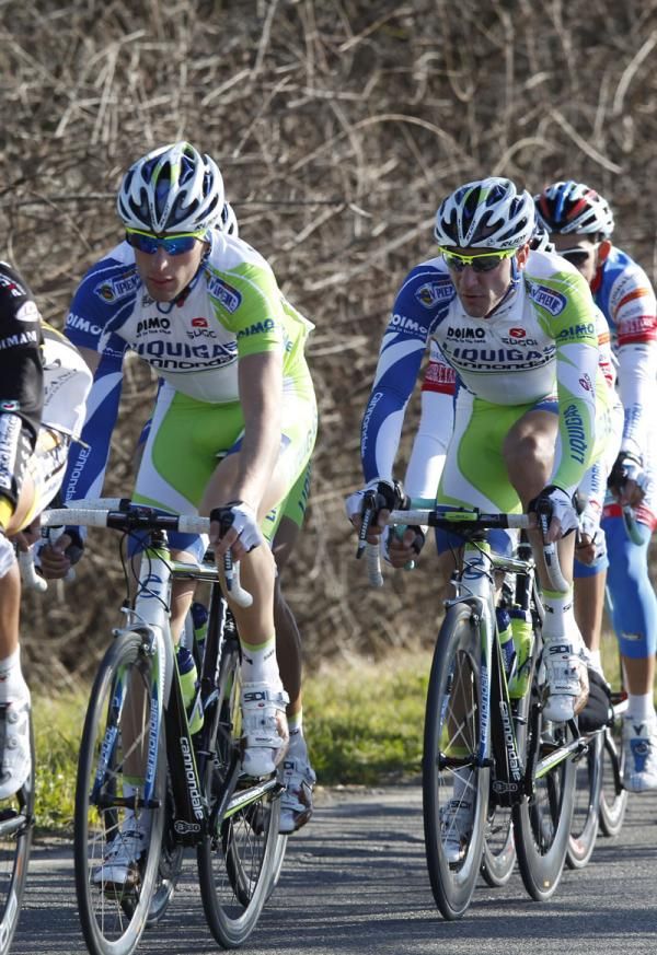 The Liquigas team work hard on the front before the sprint
