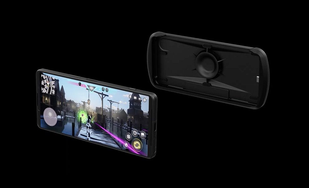 A Sony Xperia 1 IV and the interior of the new Xperia Stream gaming pack.