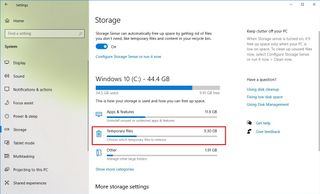Windows 10 Storage temporary settings