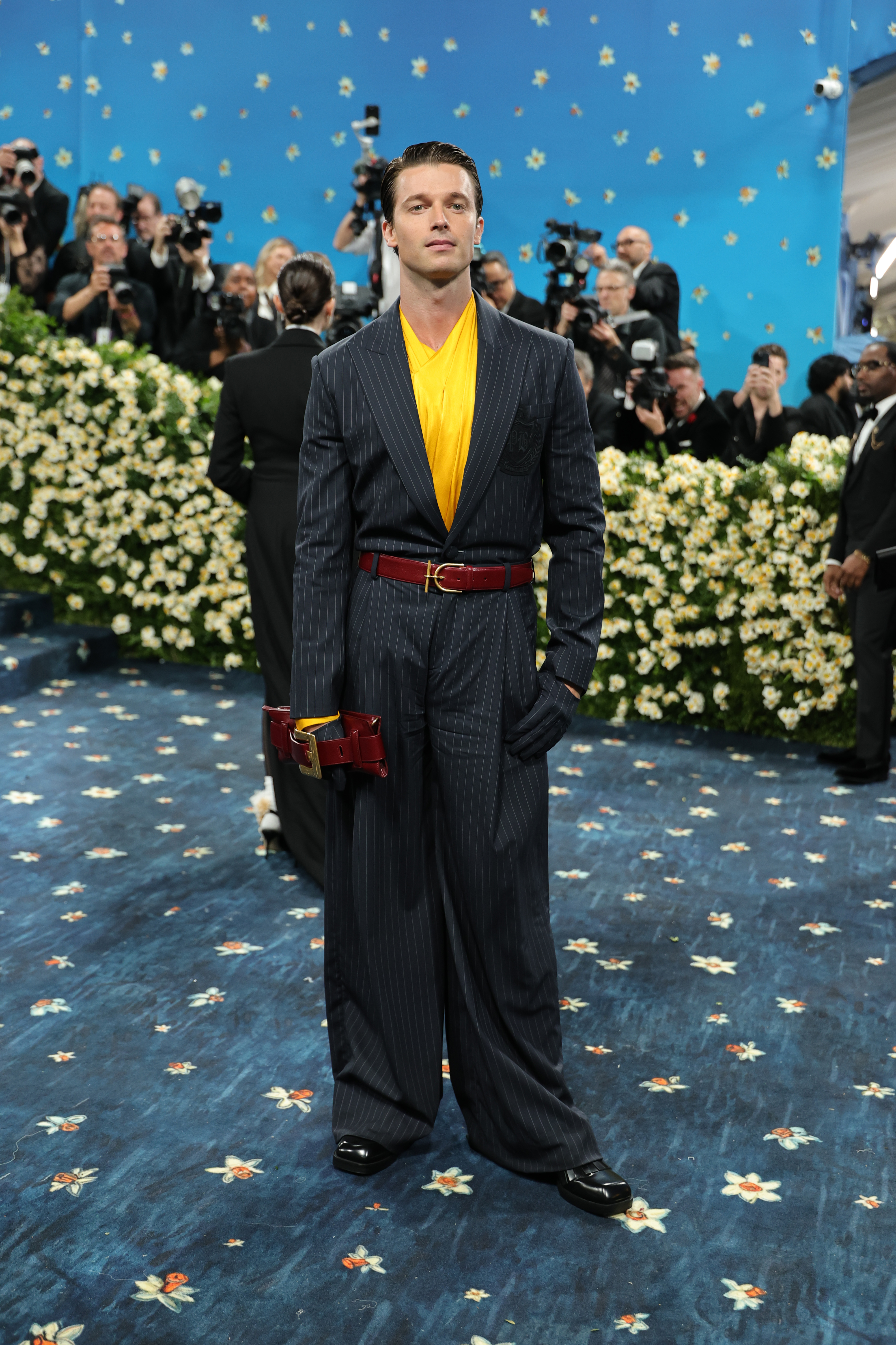 Patrick Schwarzenegger attends the 2025 Met Gala Celebrating "Superfine: Tailoring Black Style" at Metropolitan Museum of Art on May 05, 2025 in New York City. (Photo by Dia Dipasupil/Getty Images)