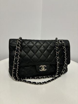 Chanel Black Quilted Cavier Leather Silver Hardware Bag