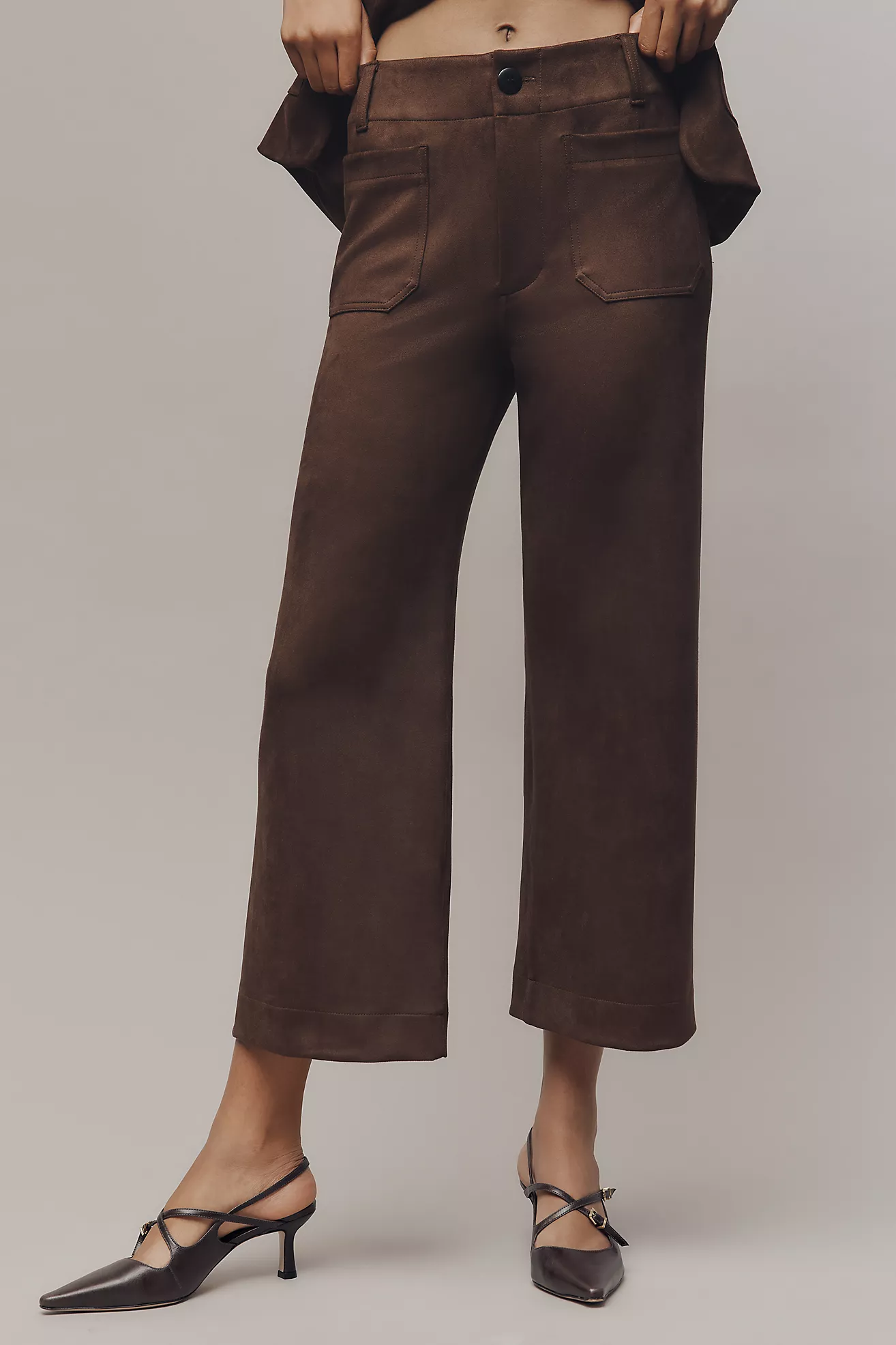 The Colette Crop Suede High-Rise Wide-Leg Pants by Maeve