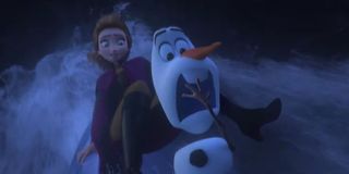 Olaf in a boat with Anna in Frozen II
