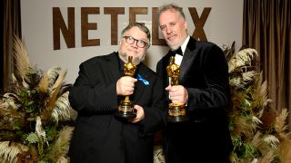 WEST HOLLYWOOD, CALIFORNIA - MARCH 12: Guillermo del Toro (L) and Mark Gustafson attend the 2023 Netflix's Oscar Gathering at Pendry West Hollywood on March 12, 2023 in West Hollywood, California.