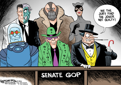 Political Cartoon U.S. Trump impeachment gop batman villains