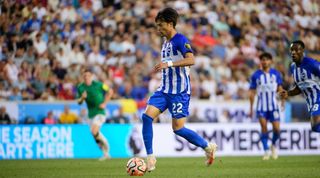 Brighton vs Luton live stream Kaoru Mitoma #22 of Brighton & Hove Albion advances the ball during pre-season friendly game between Brighton & Hove Albion and Newcastle United at Red Bull Arena on July 28, 2023 in Harrison, New Jersey. (Photo by Howard Smith/ISI Photos/Getty Images).