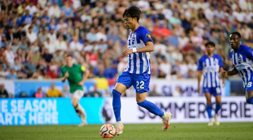 Brighton vs Luton live stream Kaoru Mitoma #22 of Brighton &amp; Hove Albion advances the ball during pre-season friendly game between Brighton &amp; Hove Albion and Newcastle United at Red Bull Arena on July 28, 2023 in Harrison, New Jersey. (Photo by Howard Smith/ISI Photos/Getty Images).