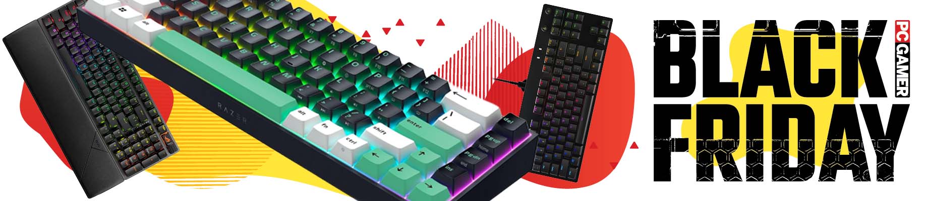 Black Friday asset with gaming keyboards on an abstract background