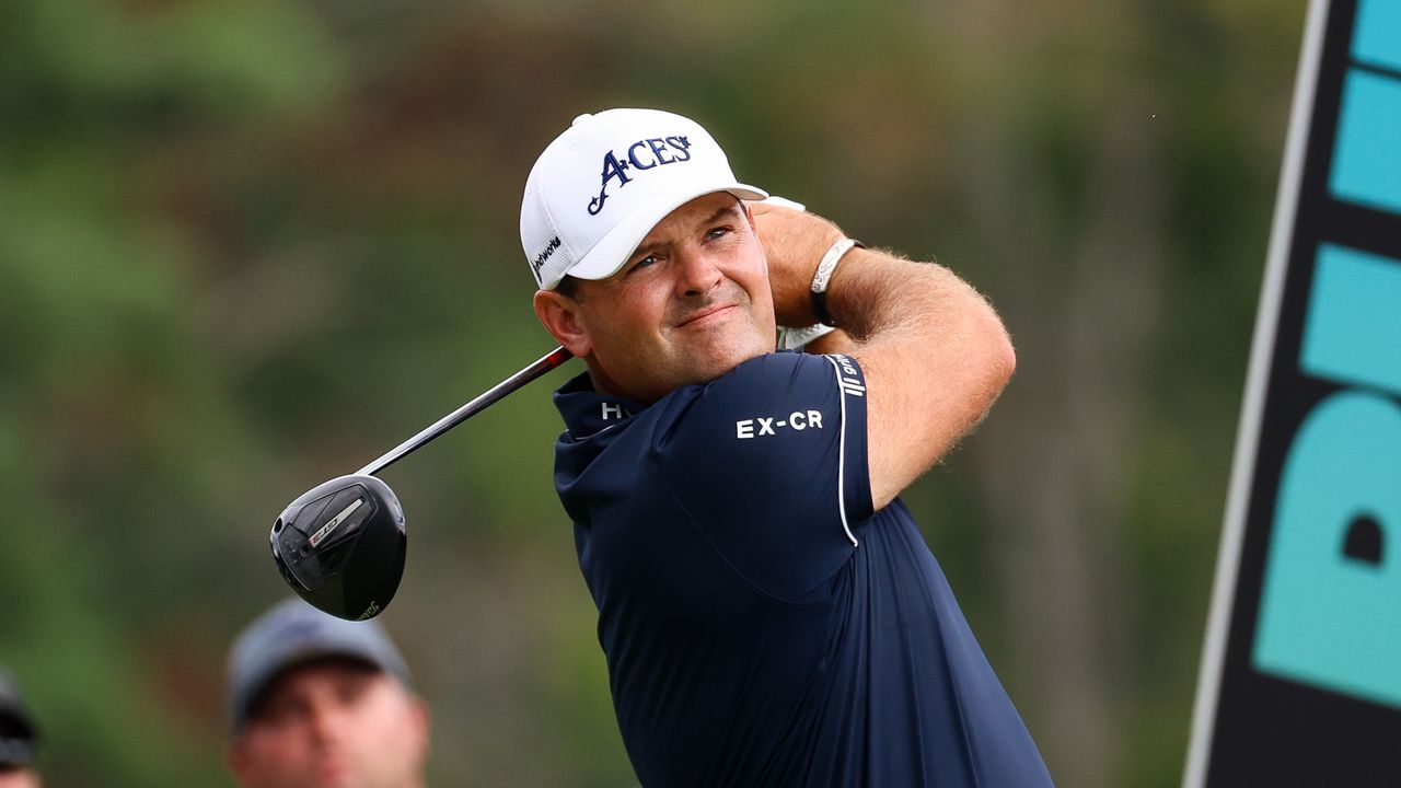 Patrick Reed hits driver at LIV Golf Greenbrier