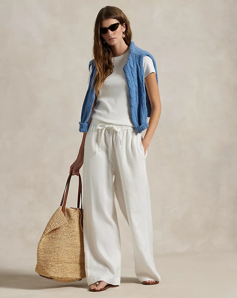 Linen Drawstring Straight Leg Trouser