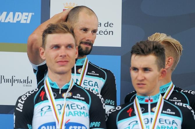 Tom Boonen looking disappointed on the podium