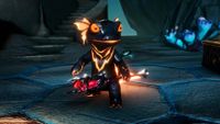 Shadowstone screen - little lizard dude holding a glowing red mace