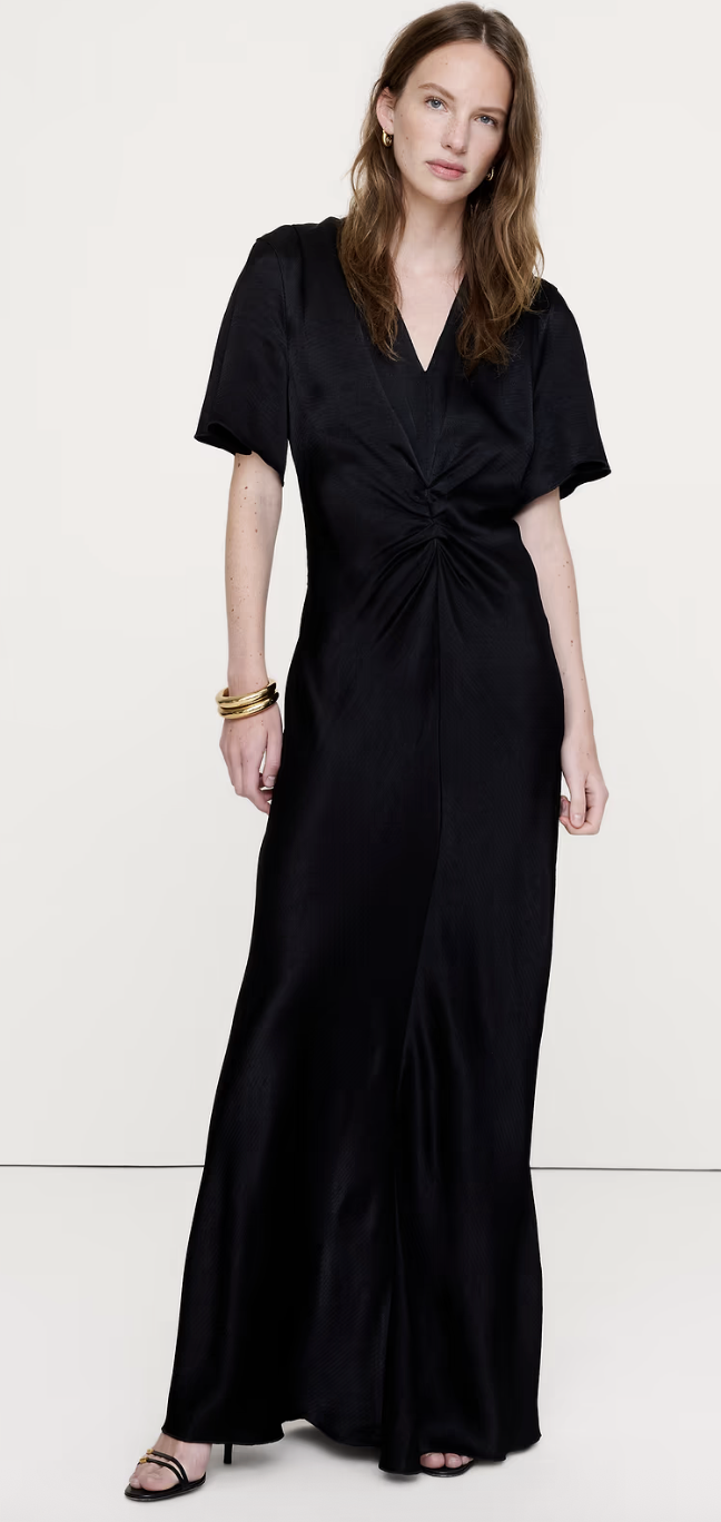 Banana Republic, Hammered Satin Flutter-Sleeve Dress