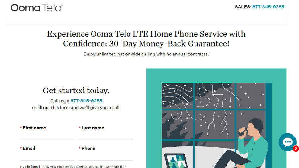 Ooma Telo website screenshot (June 2025)