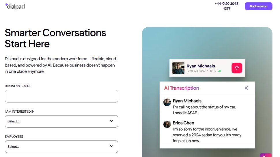 Website screenshot of Dialpad (February, 2026)