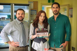 Return to Paradise season 2 filming shot with Detective Senior Constable Colin Cartwright (Lloyd Griffith), DI Mackenzie Clarke (Anna Samson) and Glenn Strong (Tai Hara)