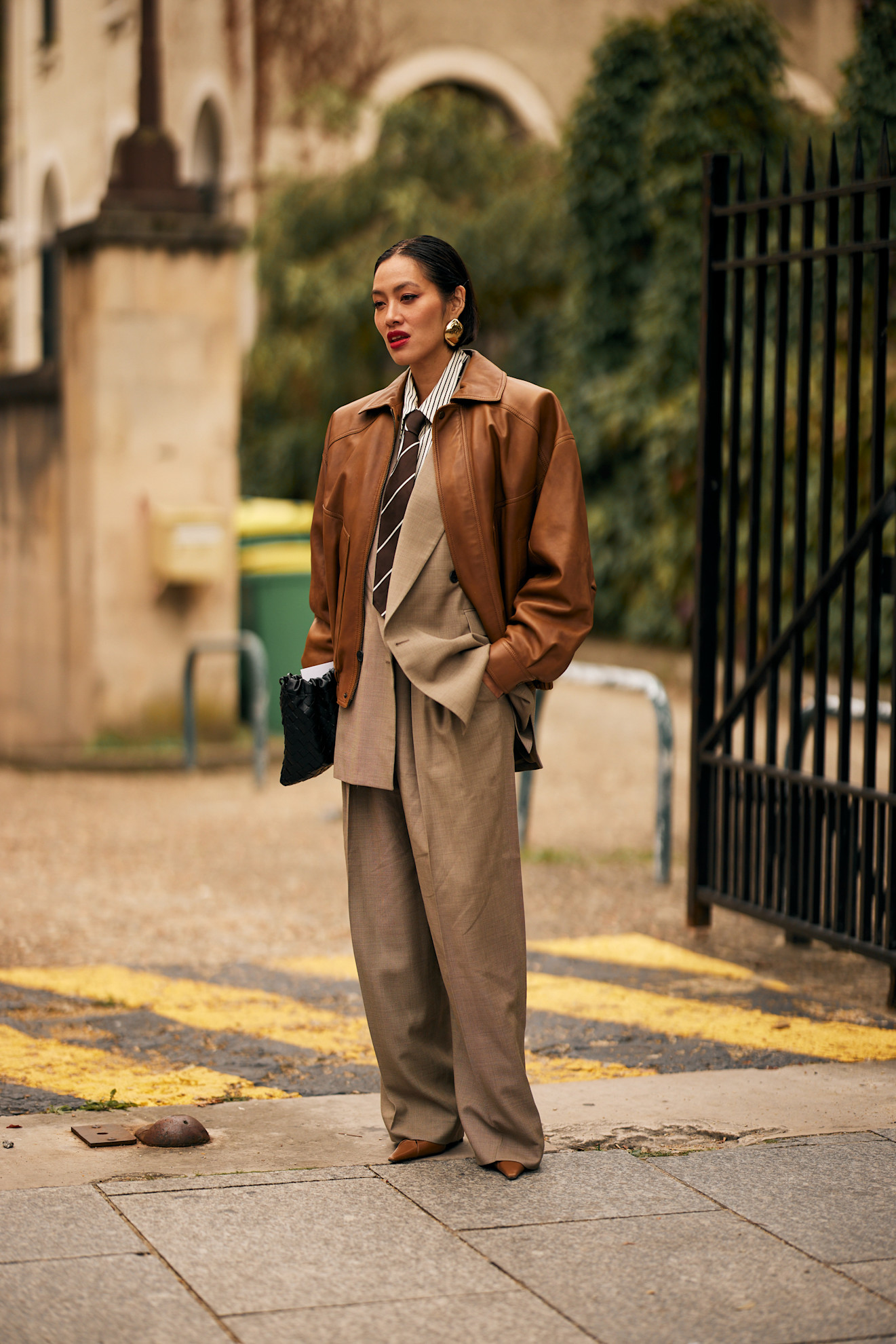 Woman in beige suit
