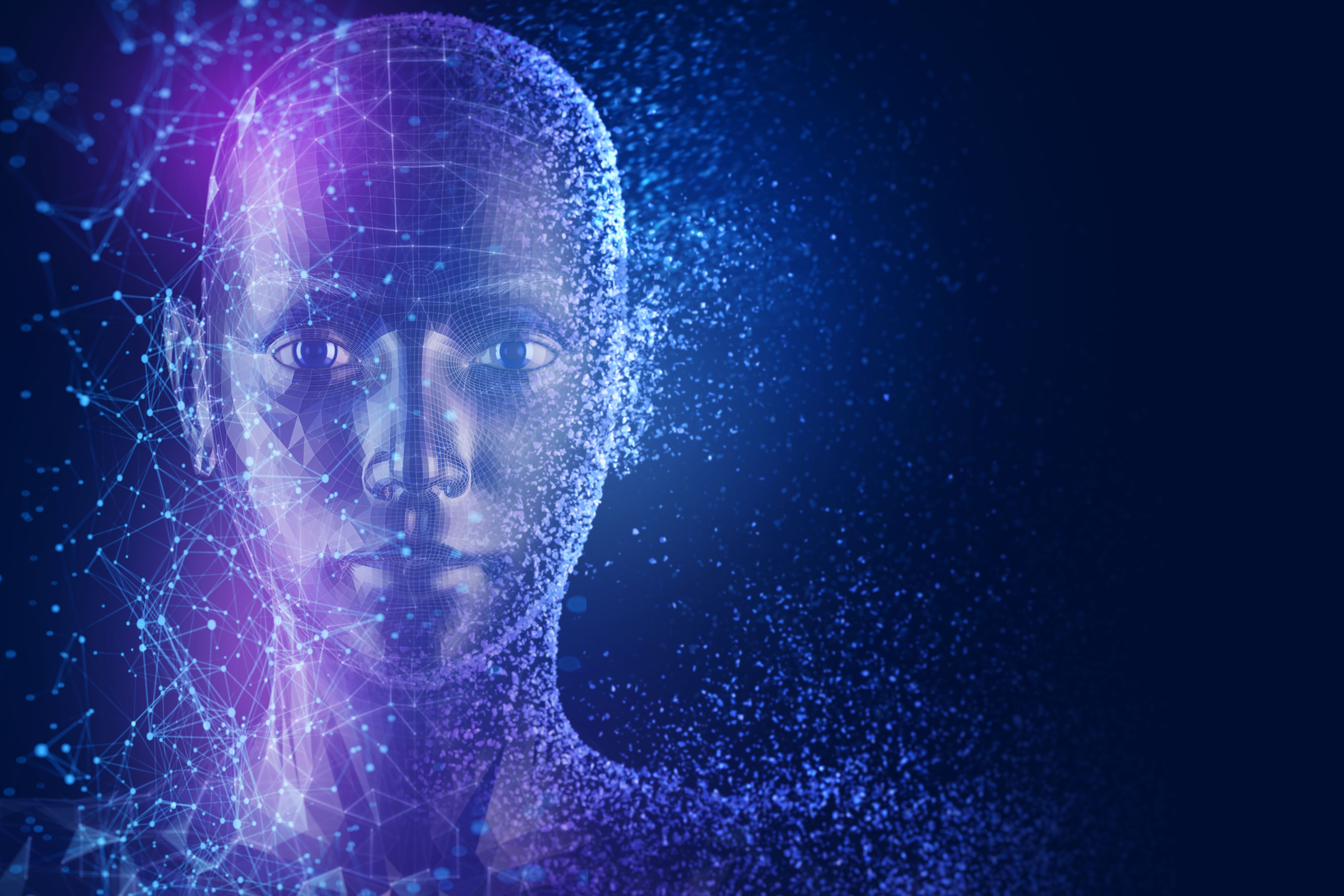 A conceptual image of a digital human face.