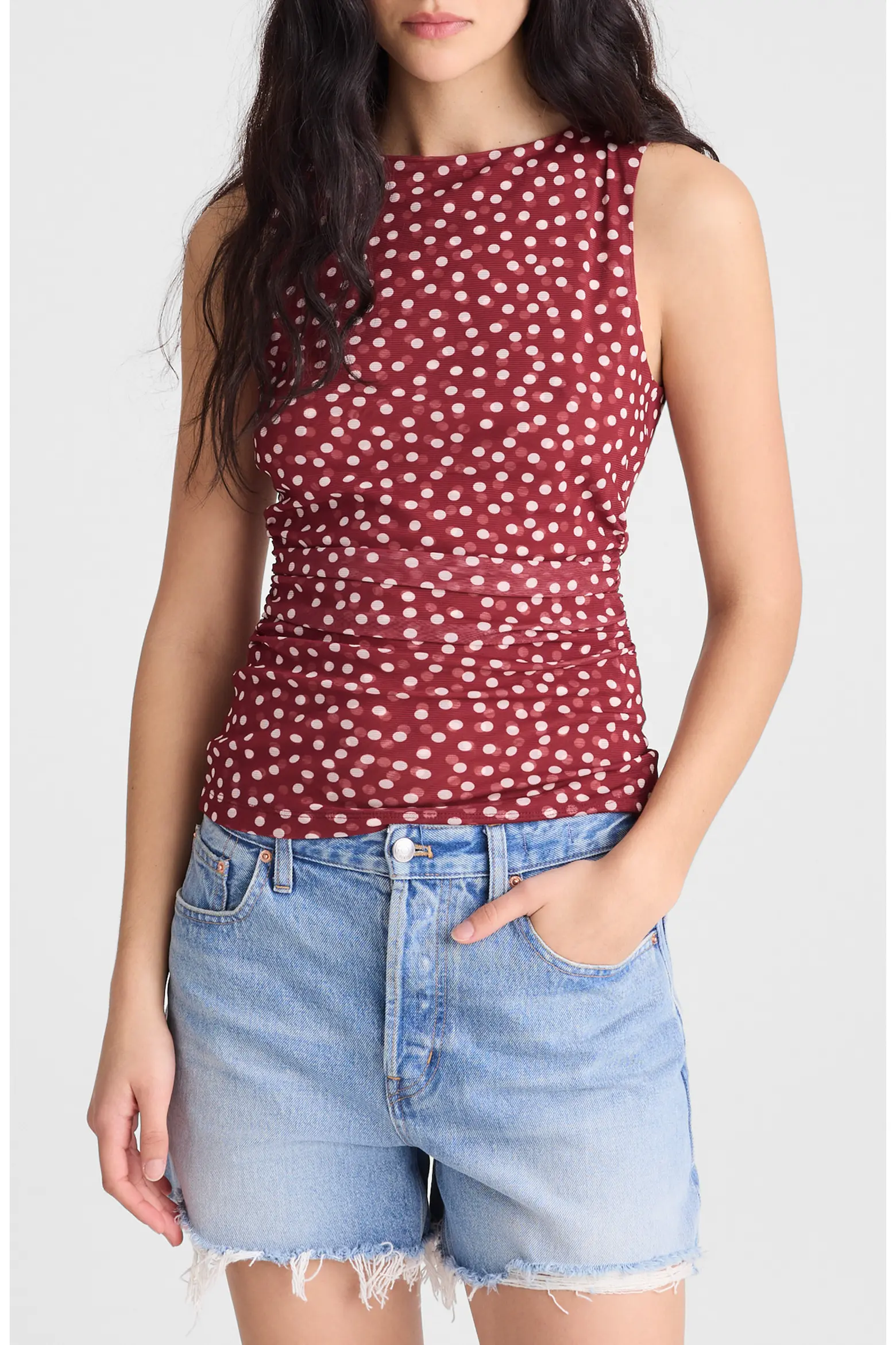 Madewell, Cinched Double Layer Mesh Top