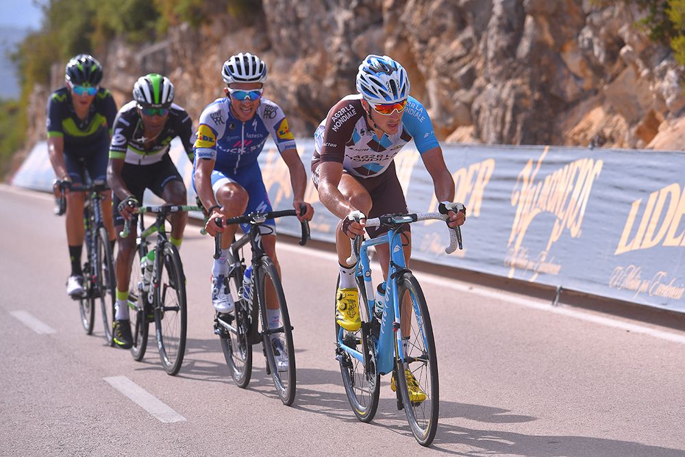 Alexis Gougeard drives the pace near the end of stage 5 at the Vuelta