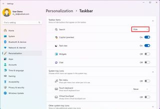 Taskbar hide search