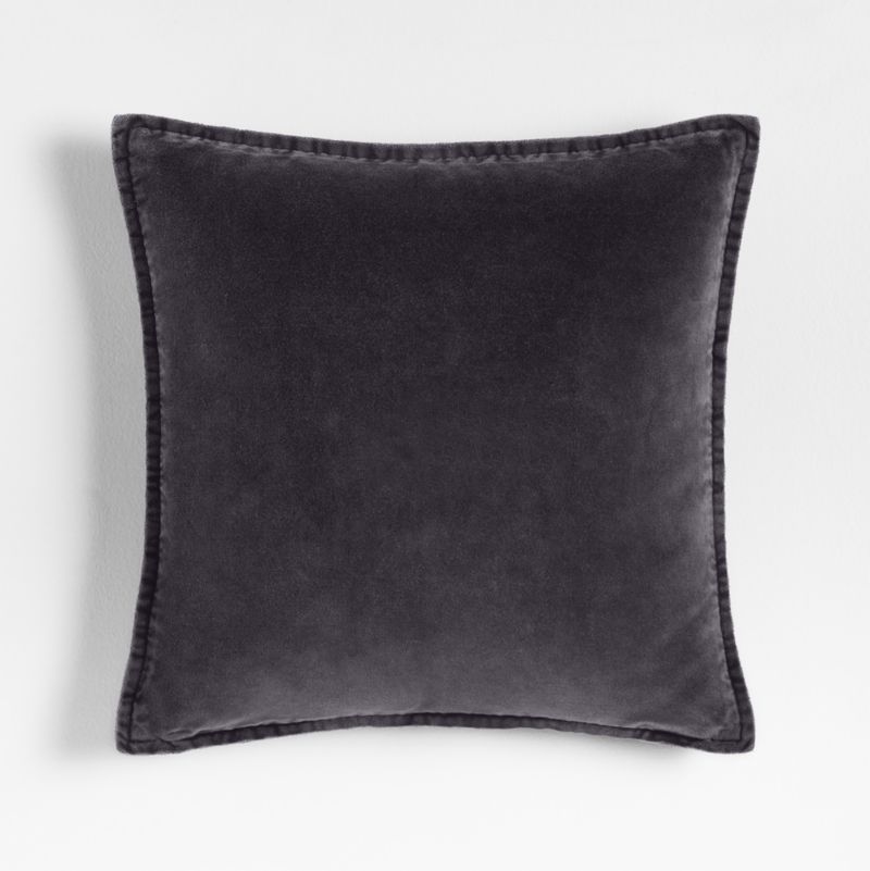 Relaxed Washed Organic Cotton Velvet 20&quot;x20&quot; Deep Indigo Throw Pillow With Down-Alternative Insert
