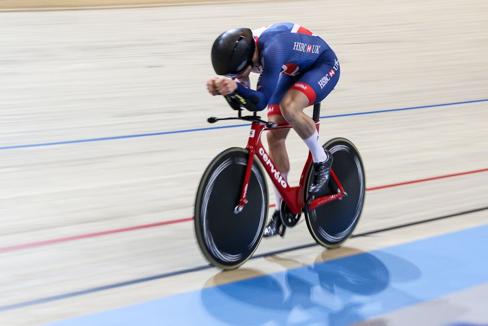 Daniel Bigham of Great Britain take part in the Men`s Indivdual Pursuit Qualifying