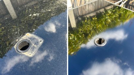 Cleaning outdoor table, before and after