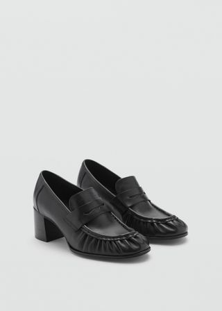 Heeled Leather Loafers With Pleat Detail - Women | Mango United Kingdom