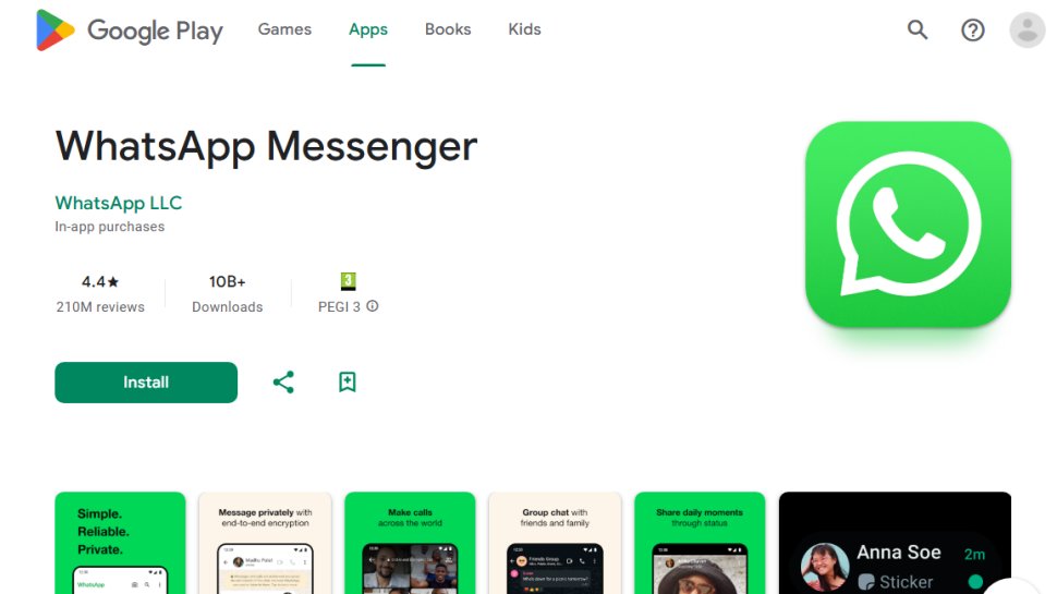 Website screenshot of WhatsApp (August, 2025)
