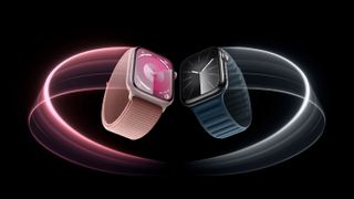 Two Apple Watch Series 9 models floating in space