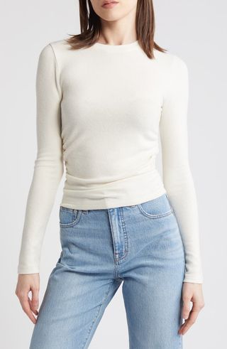 Long Sleeve Ruched Brushed Jersey Top