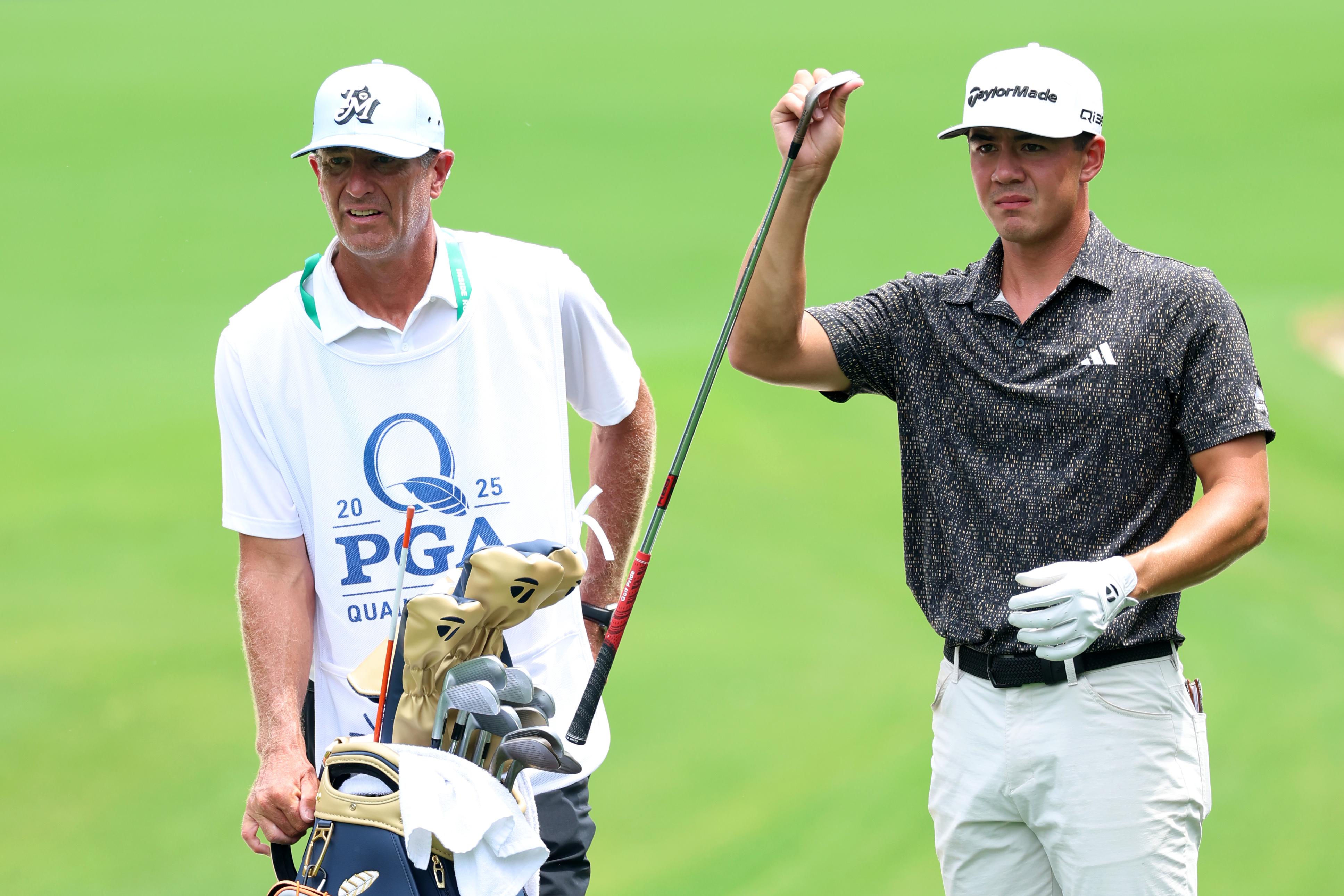 Lance Bennett and Michael Thorbjornsen chat at the PGA Championship