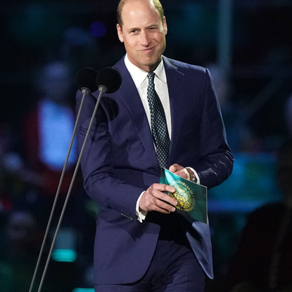 Britain's Prince William, Prince of Wales speaks on stage inside Windsor Castle grounds at the Coronation Concert, in Windsor, west of London on May 7, 2023. 