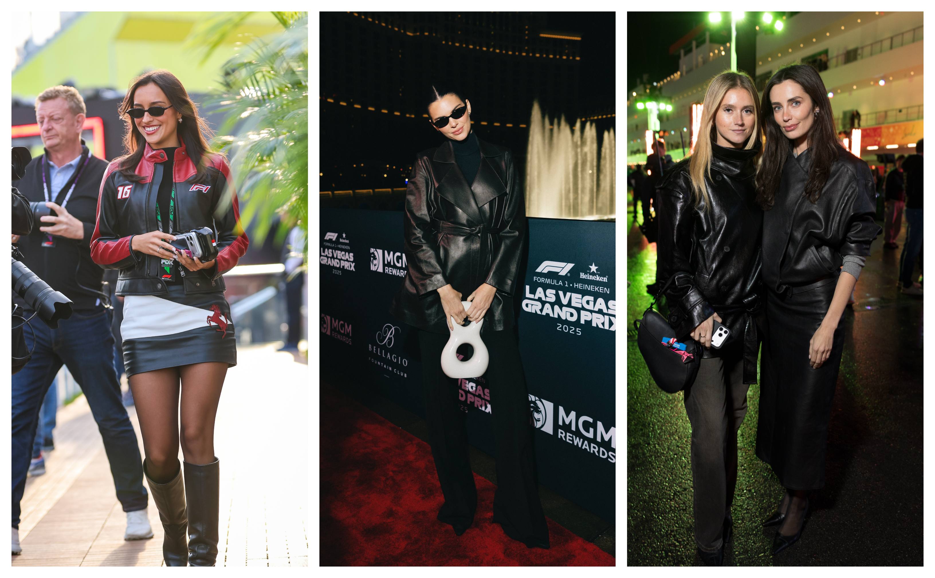 celebrities arrive at the formula 1 las vegas grand prix wearing leather outfits
