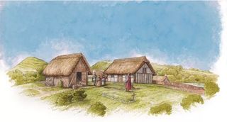 An illustration showing how the site may have looked during the late Saxon period, when the last burials were made in about A.D. 880.