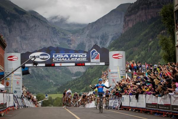 Tyler Farrar (Garmin-Sharp) crosses the line in Telluride.